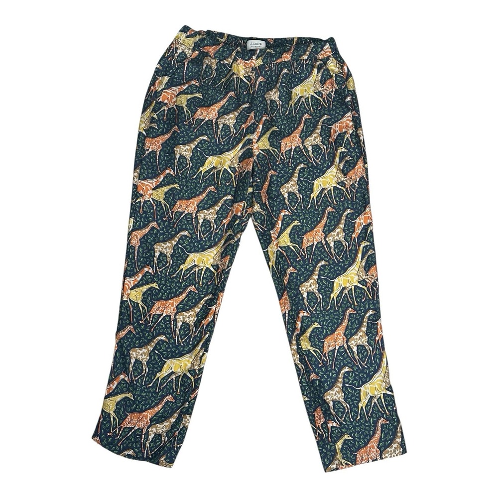 J CREW Women Pull On SilkTwill Pant in Giraffes Print Size S/M - Picture 2 of 16